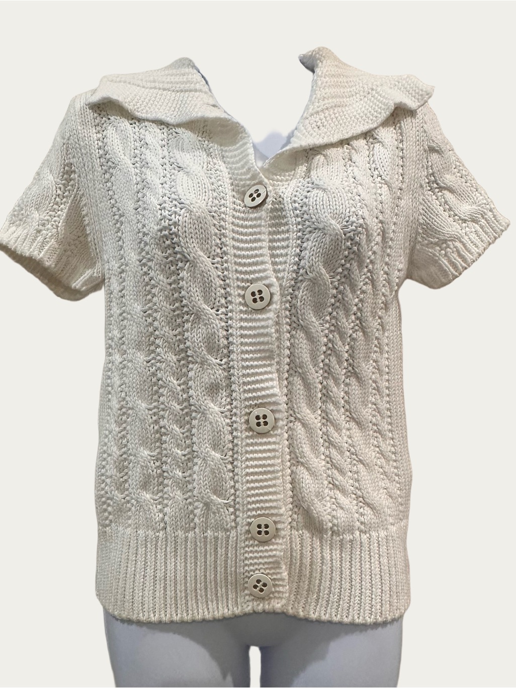 Fabiana Filippi Snow White Short Sleeve Cable Knit Cardigan Medium